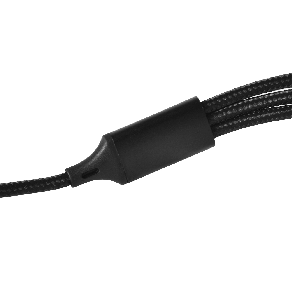 Кабель 3 в 1 в нейлоновой оплетке (USB - micro USB, Type-C, Lightning) 2.4А, 1 метр (Черный)