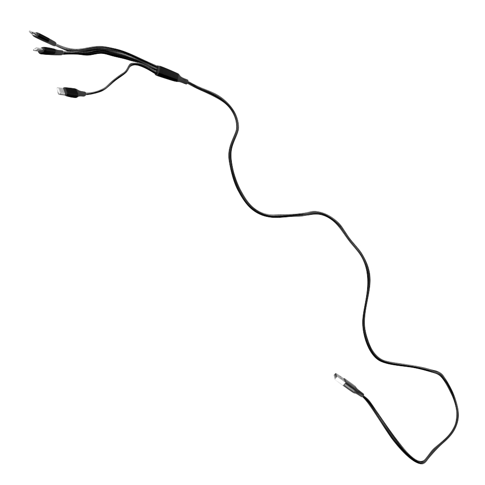 Кабель 3 в 1 в нейлоновой оплетке (USB - micro USB, Type-C, Lightning) 2.4А, 1 метр (Черный)