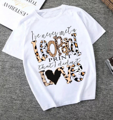 Футболка женская Леопардовый принт-белая (42-44)