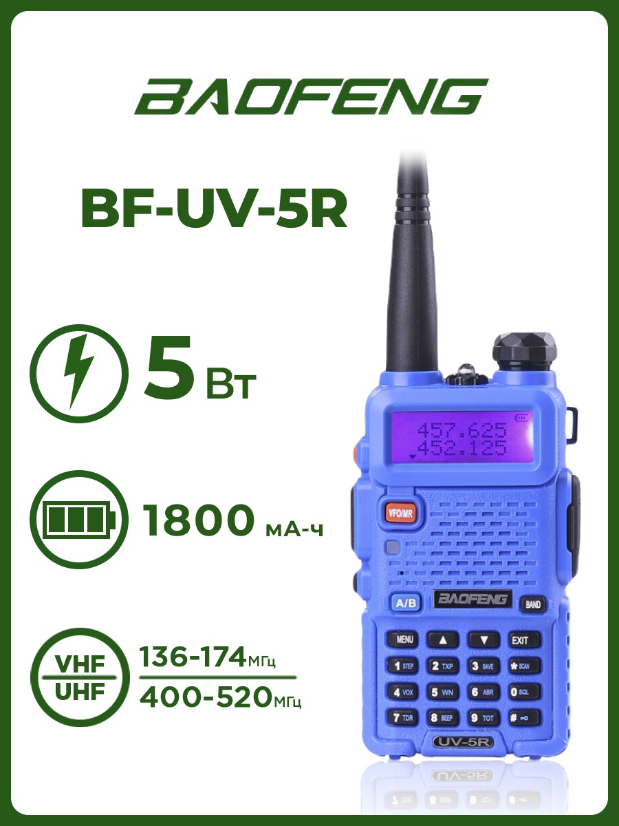 

Радиостанция Baofeng UV-5R (синяя), Синий, UV-5R