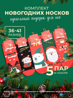 Носки женские "Новый год", набор 5шт., р-р 36-41 (Набор №1)