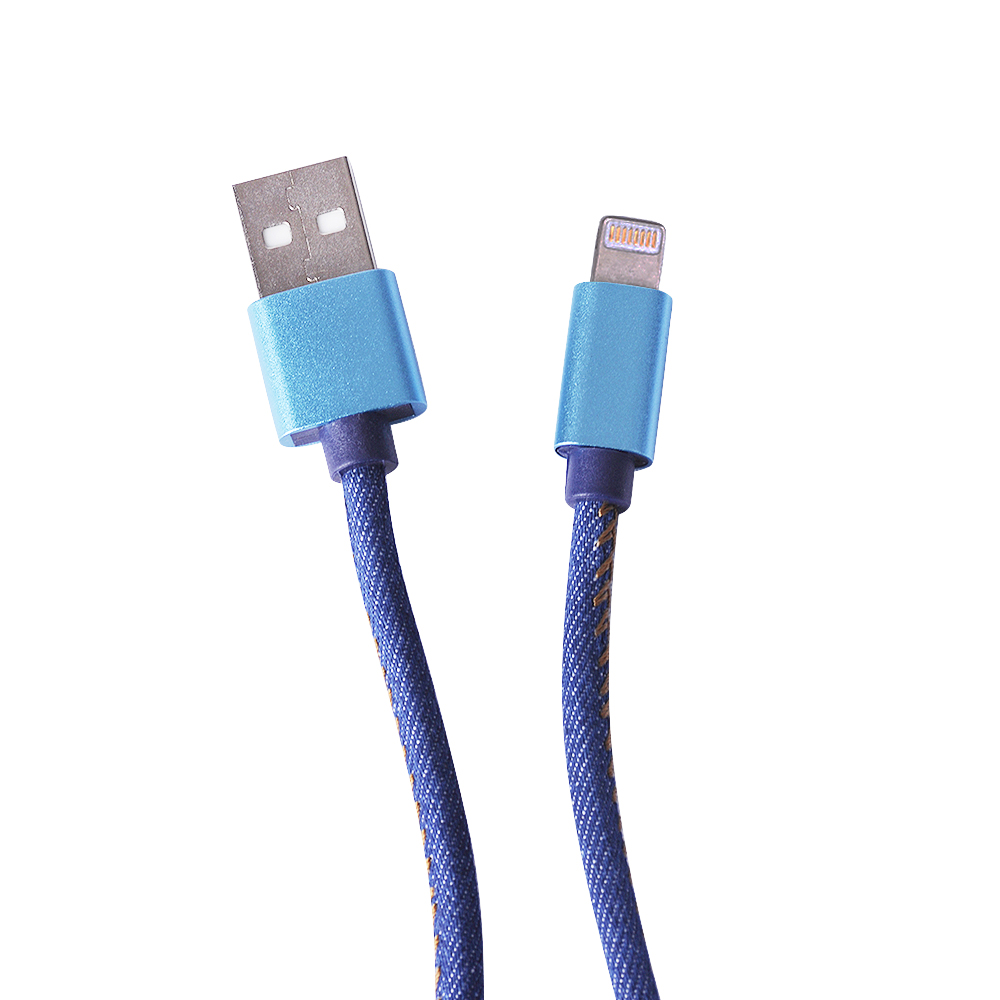Кабель для IPhone в тканевой оплетке USB - Lightning 2.4A, 1 метр (Синий)