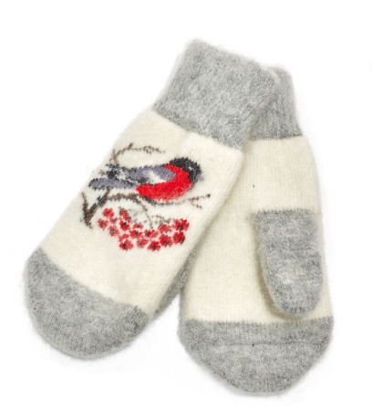 Варежки женские "Снегирь" белый/серый