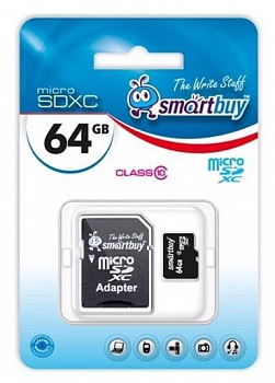 Карта памяти Smart Buy Micro SDHC 64Gb 10 class с адаптером