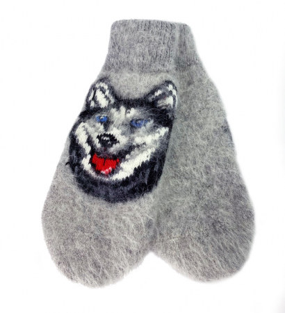 Варежки мужские"Волк" серый