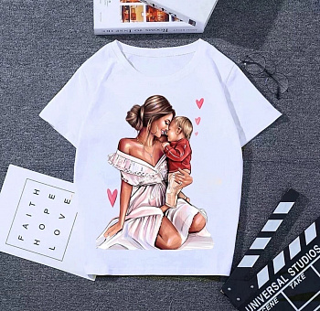 Футболка женская Мама и малыш-белая